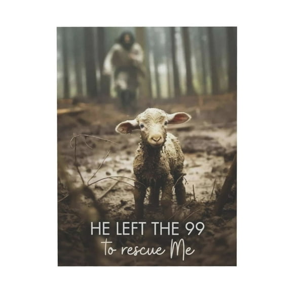 WFSposter Jesus With The Sheep Wall Art Jesus Running After Lamb Canvas Print He Left the 99 to Rescue Me Jesus and Lost Sheep Christian Wall Art 24x20 inch