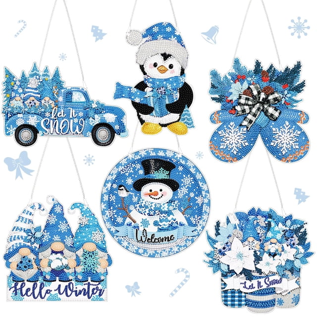 Set de letreros colgantes con pintura de diamantes Zonon Winter 5D, 6 unidades