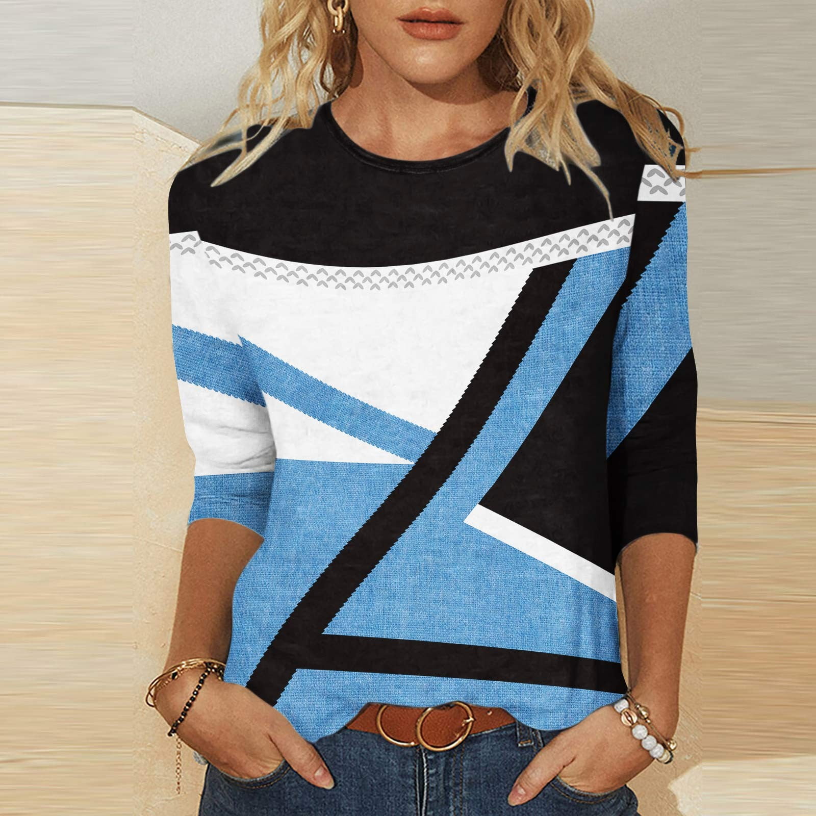 RQYYD Reduced Women's Summer Geometric Graphic T Shirts Casual
