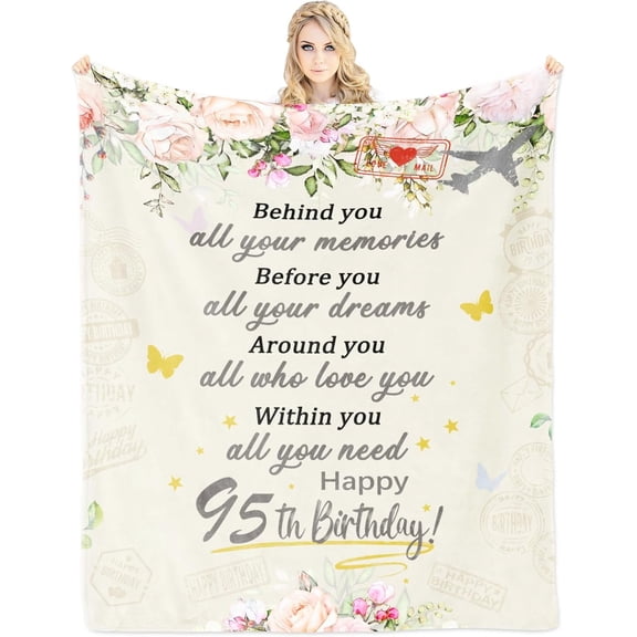 95th Birthday Gifts for Women, 95th Birthday Throw Blanket 60"X 50", Gifts for 95 Year Old Woman, 95th Birthday Gifts, 95th Birthday Decorations, 95th Birthday Gift Ideas for Mom Grandma Aunt Sisters