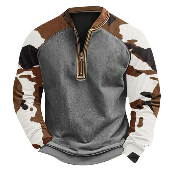 Sweatshirts for Men with Zipper Camo Plus Size Fall Winter Sweatshirt Long Sleeve Slim Fit Combat Military Pullover Shirts White L