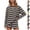 Brown, variant on Womens 2 Piece Striped Print Sets Casual Fashion Lounge Sets Long Sleeve Crew Neck Tops & Wide-Leg Shorts Outfit Sets 2XL