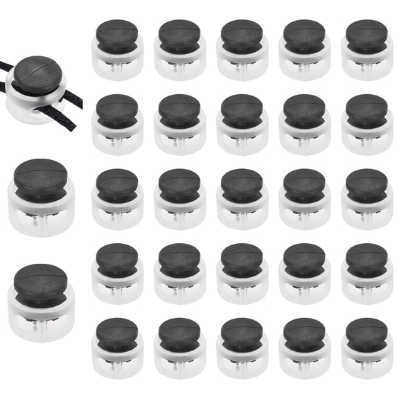 Uxcell 25 Pcs Plastic Spring Cord Lock, Double-Hole Slider Toggles Clip End Stopper Round Fastener, Transparent Black