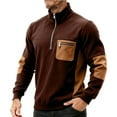 thumbnail image 4 of cocolona Mens Patchwork Sweatshirts Half Zip Stand Collar Pullover Tops Fall Winter Fashion Long Sleeve Shirts with Pockets, 4 of 4