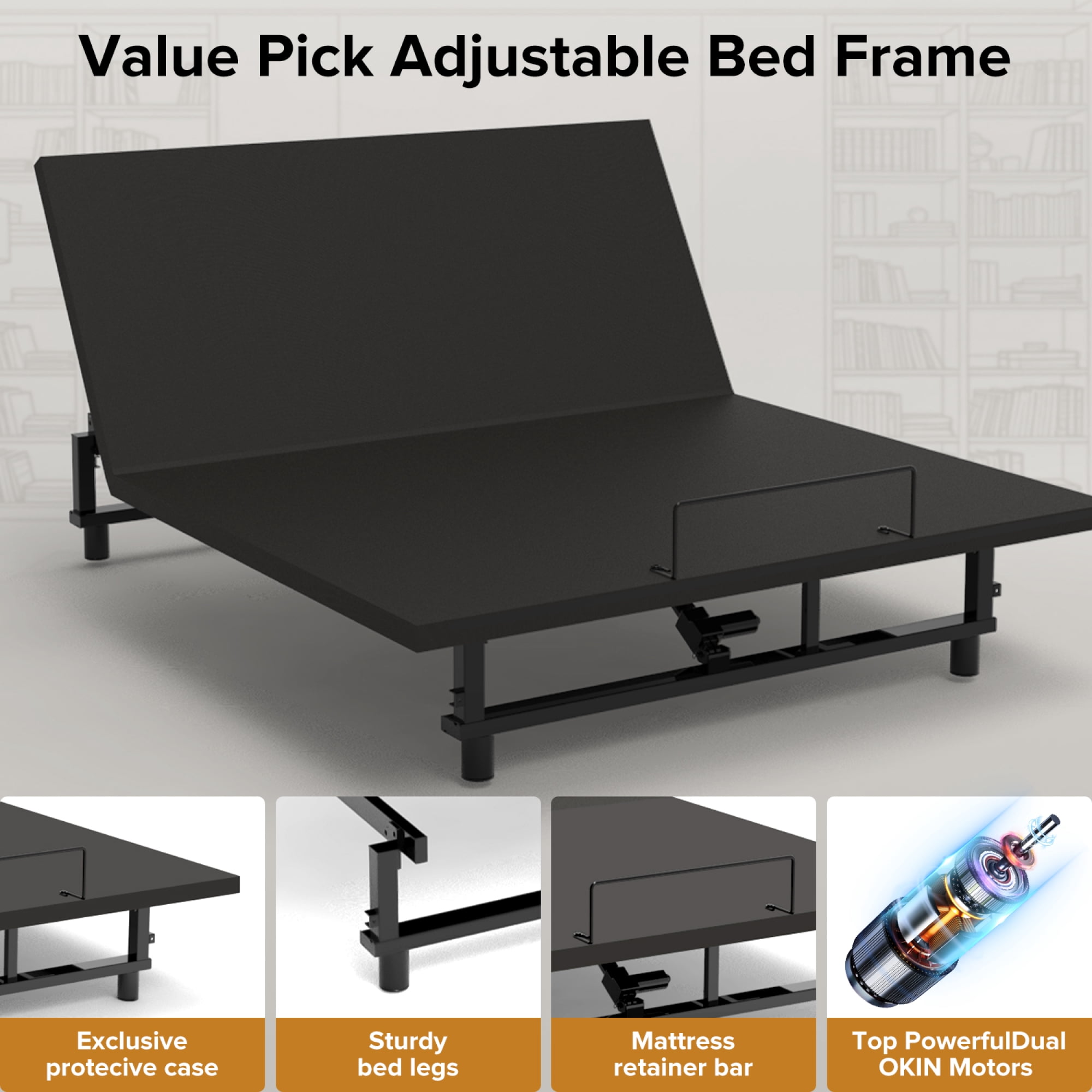 Jopath Queen Size Adjustable Bed Frame, Metal Platform Bed with Head and Foot Incline Wireless Remote 4 Ports USB, Under-Bed Nightlights for Adult Teen Black
