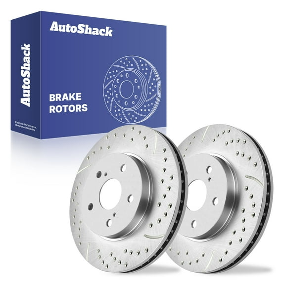 AutoShack Front Drilled & Slotted Brake Rotors | Replacement for Lexus ES300 2002-2006 Toyota Camry 2004-2008 Solara 2004-2010 Sienna 2005-2007 Avalon | Zinc Coated | 2-PC Set | SilverShield Pro