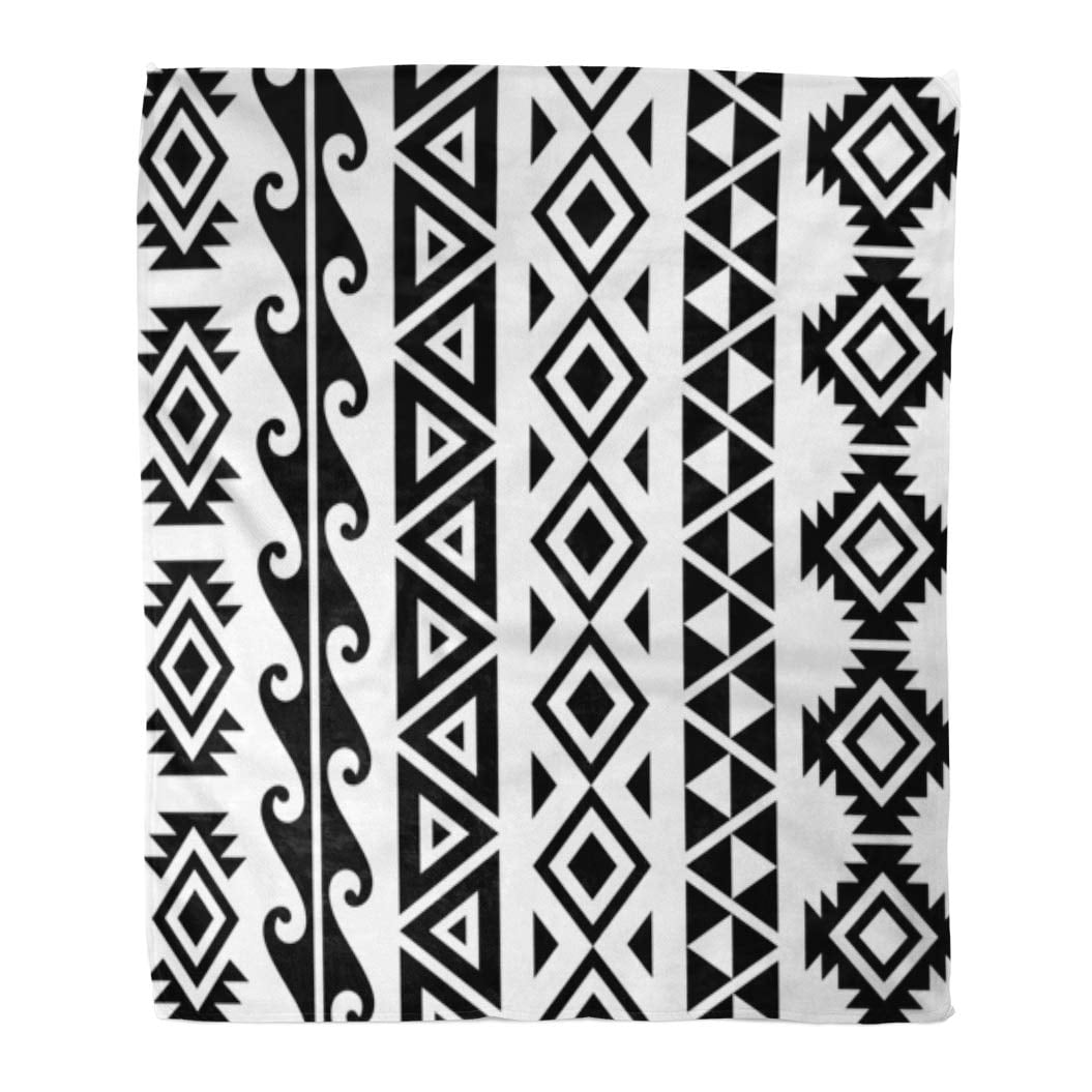 Hatiart Flannel Throw Blanket Pattern Aztec Tribal Designs Hawaiian Tattoo Hawaii Pacific Peru Soft For Bed Sofa And Couch 50x60 Inches