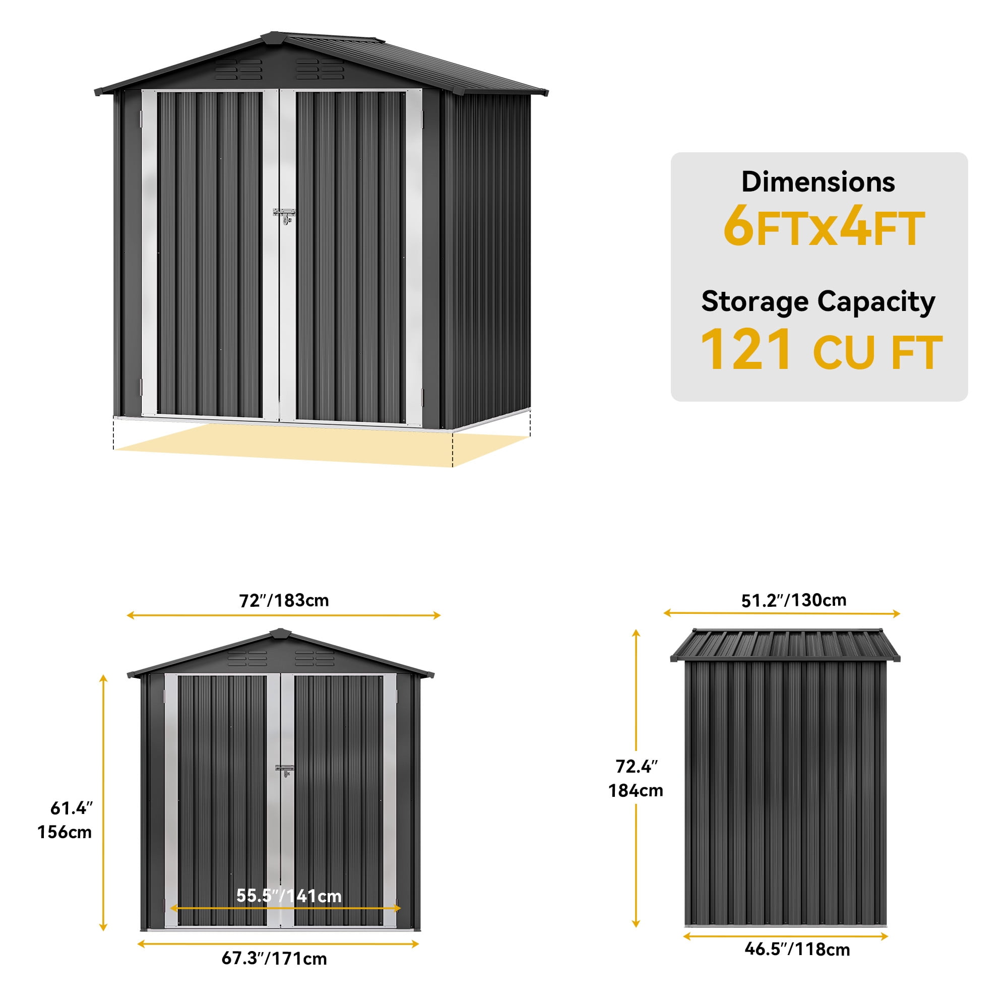 Uforic 6' x 4' Outdoor Metal Storage Shed, Large Tools Storage Shed, Heavy Duty Storage House with Lockable Double Doors & Air Vent for Backyard, Patio, Lawn, Dark Gray