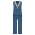 thumbnail image 4 of Gaecuw Loungewear for Women 2 Piece Set Plain Lounge Sets Plus Size Cotton Linen Loungerwear Sets V-Neck Sleeveless Tops Wide Leg Pant Jogger Sets Casual Activewear Blue 2XL, 4 of 6