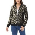 thumbnail image 1 of Womens Long Sleeve Sequin Front Zip Jacket Long Sleeve Ribbed Cuffs Outerwear Tops, 1 of 5