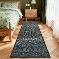thumbnail image 2 of Hasoo Washable Indoor Carpet Runner Non-Slip Low Pile 2' x 6' Vintage Floral Area Rug for Kitchen, Black, 2 of 6
