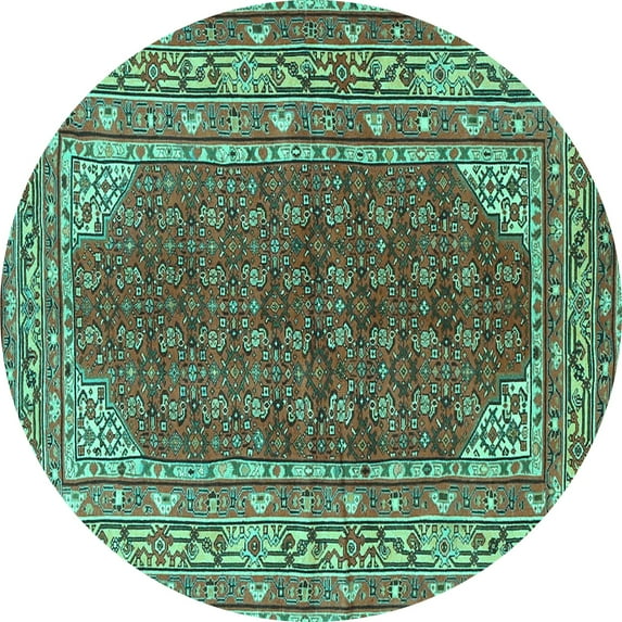 Ahgly Company Indoor Round Persian Turquoise Blue Traditional Area Rugs, 7' Round