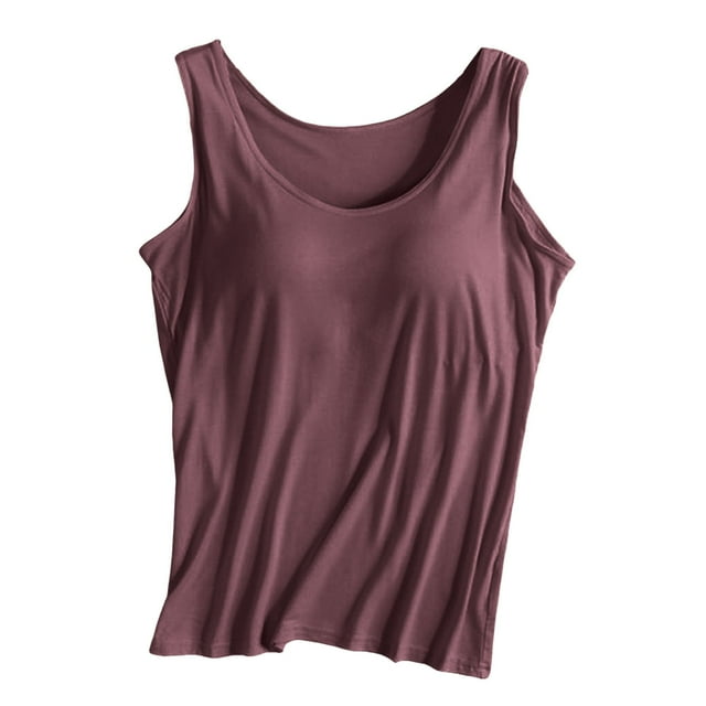 MIASHUI Women Solid Color Tank Top with Bra Wide Strap Yoga Sports Vest,Wine,L