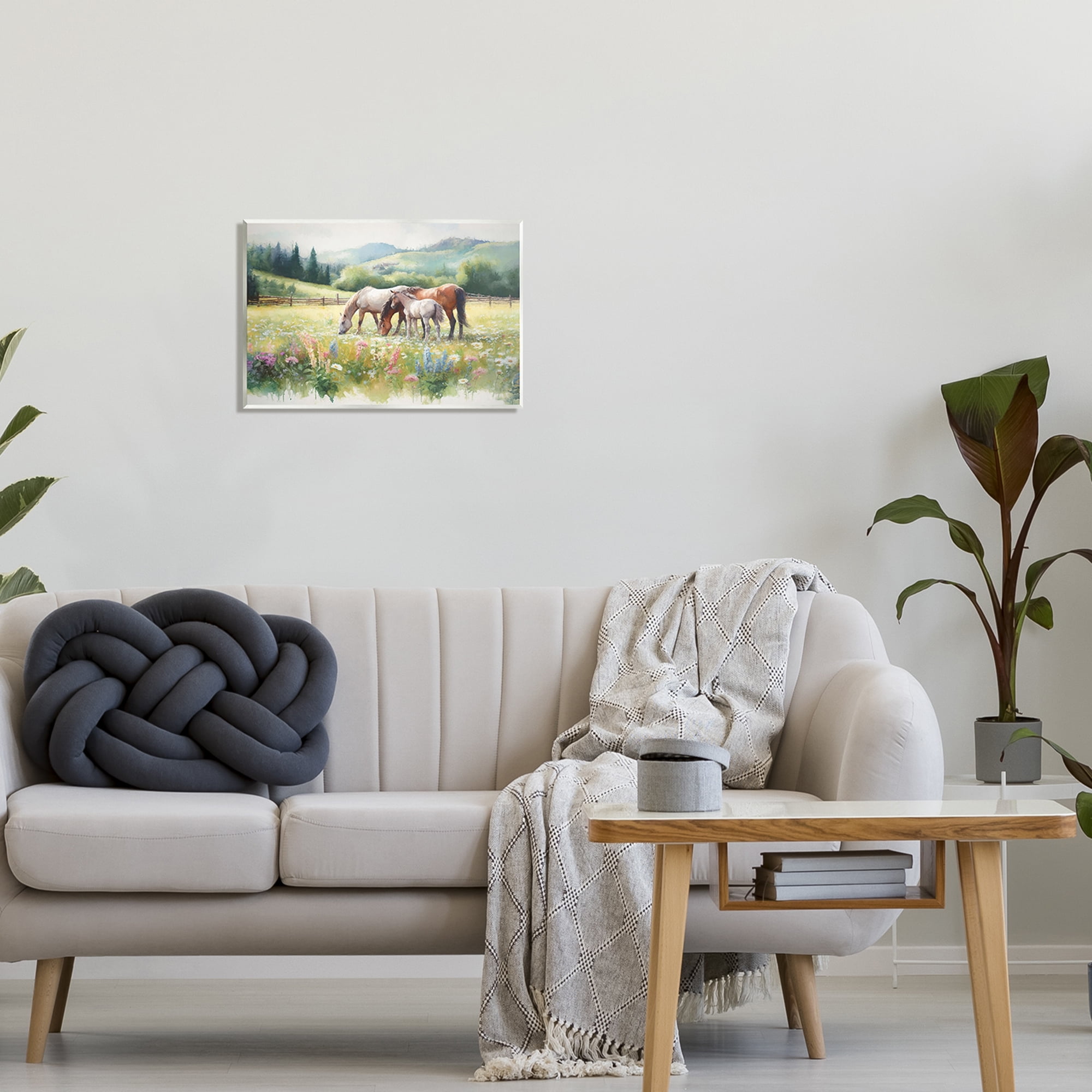 Stupell Industries Horses in Spring Meadow Animals & Insects Painting Unframed Art Print Wall Art, 19 x 13