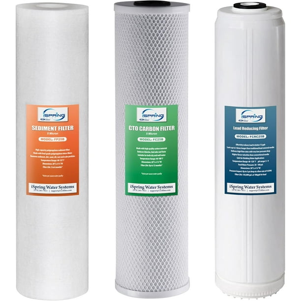 iSpring F3WGB32BPB Paquete de Repuesto de Filtro de Agua para Toda la Casa de 3 Etapas WGB32B-PB de 4,5” x 20” con Cartuchos Reductores de Plomo, Bloque de Carbón y Sedimentos