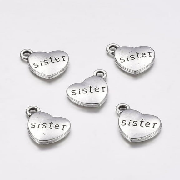 Tibetan Style Alloy Family Charms Heart with Word Sister Cadmium Free & Nickel Free & Lead Free Silver 14x18x3mm Hole: 2.5mm