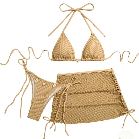 Mgmyaa Women's Bikini Set Swimsuit 3 Piece Set Two Piece Bathing Suit with Cover Up