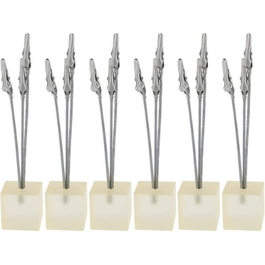 6Pcs 3-Branch Tree Style Silver Photo Holder Memo Clips Holder Resin Cube Base for Displaying Illustrations