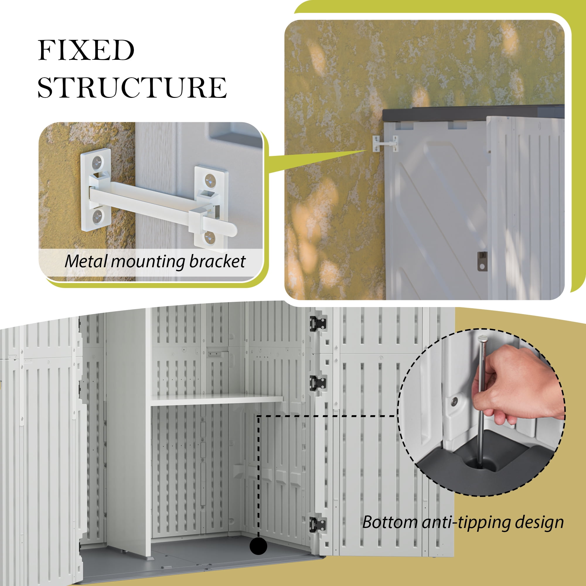 LZBEITEM 61 Cu.ft Upgraded Outdoor Horizontal Storage Shed with 4 Adjustable Shelves, Weather-Resistant Resin Tool Sheds, Multi-Opening Door, Waterproof & Lockable