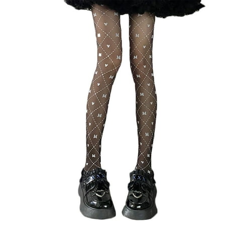

CHAOMA Women Goth Punk Thin Pantyhose Harajuku Sweet Dots Line Bowknot Heart Jacquard Patterned Sheer Tights Lolita Stockings