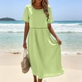 thumbnail image 3 of 2DXuixsh Robe Maxi d'Été Ample et Fluide pour Femme, Ajourée, Col Rond, Couleur Unie, Manches Courtes, Vacances, avec Poches, 3 of 5