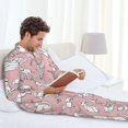 thumbnail image 4 of Mens Pajamas Set, Cute Dog Puppy white Button-Down Pajamas for Men Long Sleeve Mens Sleepwear Lounge Pjs Set, 4 of 5
