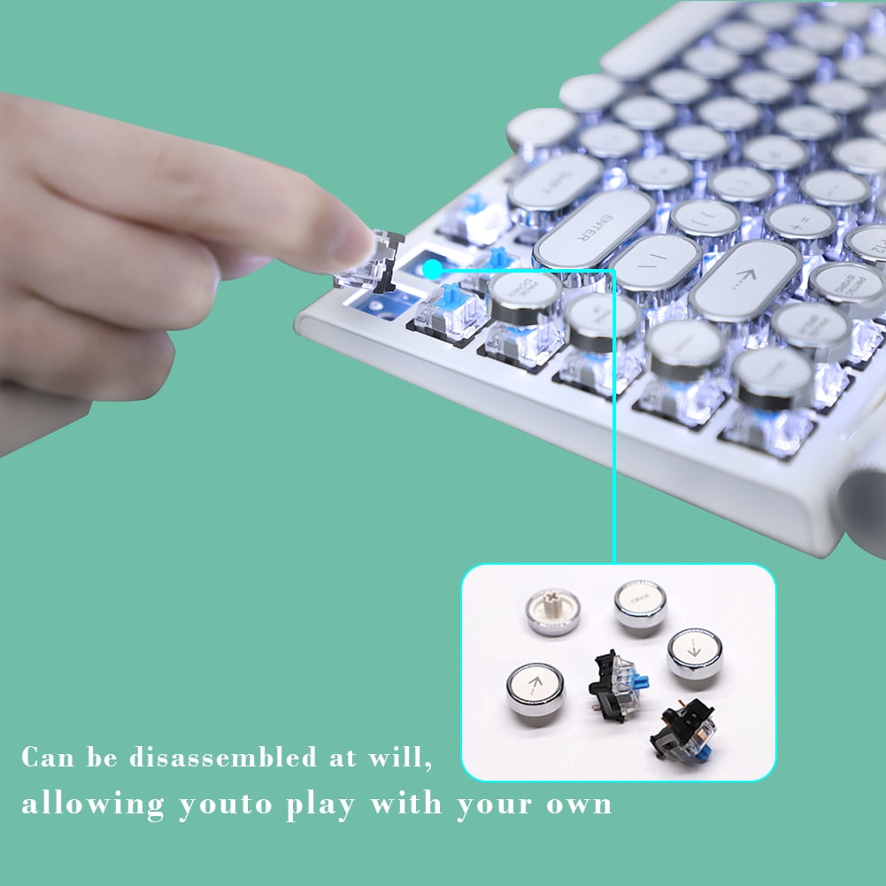 83-Key Retro Mechanical Keyboard,Dot Typewriter Mechanical Wireless Bluetooth Keyboard, For Smart Phone, Tablet Laptop/Desktop, Gaming Mechanical Keyboard with Wired/Bluetooth Mode (White)
