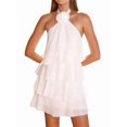 thumbnail image 3 of Womens Backless Halter Neck 3D Floral Applique Layered Ruffled Hem Short Mini Dress Party Wear White XL, 3 of 9