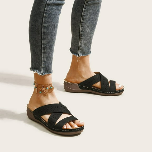 Floenr Womens Sandals Flip Flops for Women,Women's Leisure Vacation Comfortable Hollow Open Toe Wedge Beach Sandals