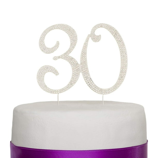 30 Cake Topper for 30th Birthday or Anniversary Silver