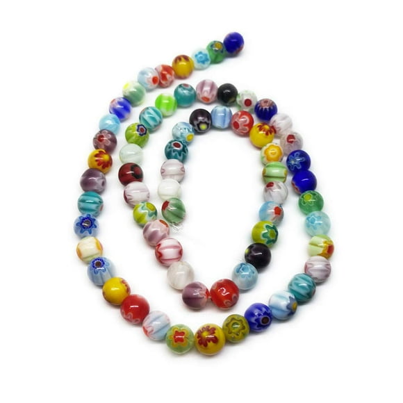 BSI - 16"" Strand of Millefiori Flower Lampwork Glass Beads ~ (65pcs 6mm Round)