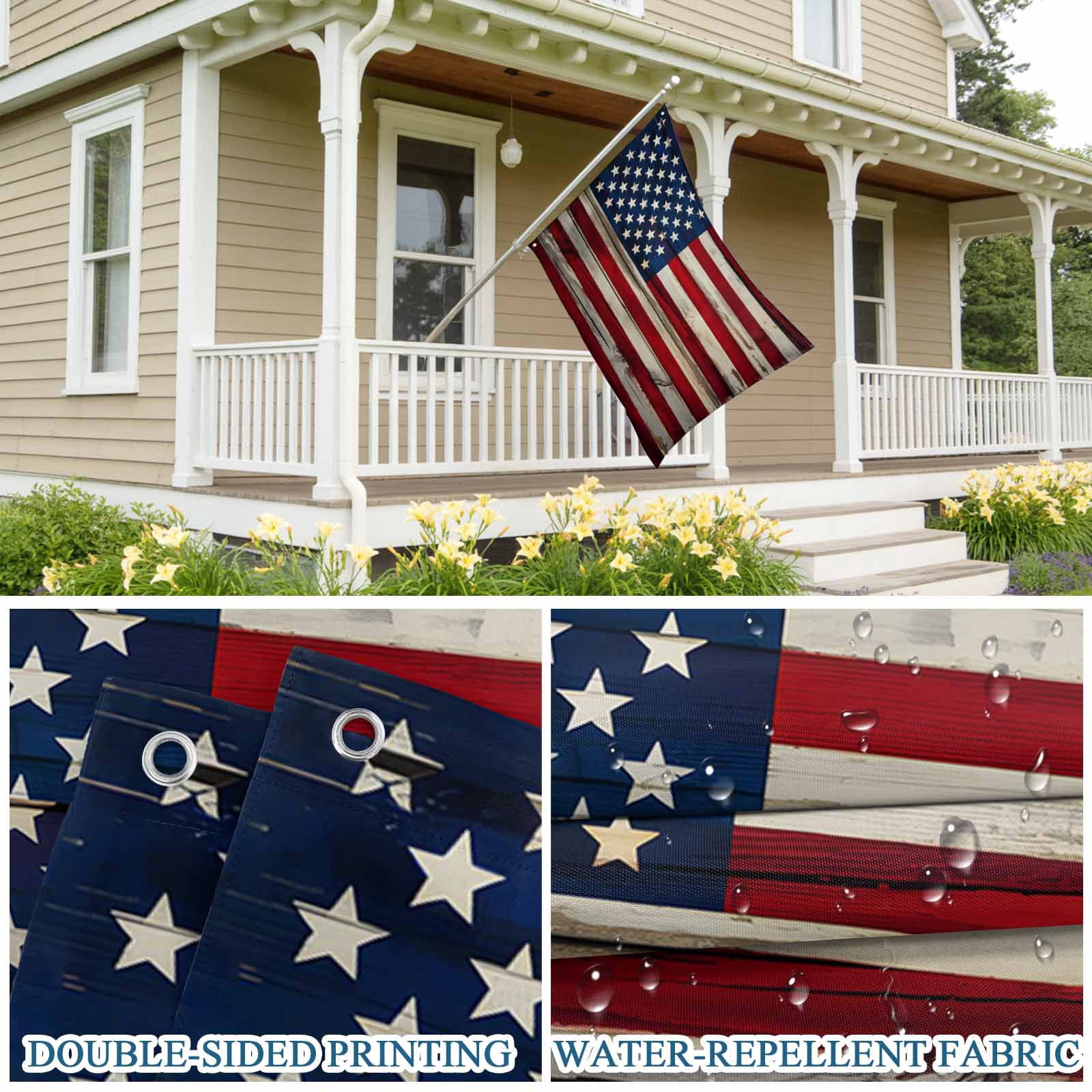 4th of July Flags for Outside 3x5 ft American Flag Outdoor Flags Double Sided Grommets House Banner Retro USA National Flag Patio Yard Flag for Outdoor Party Porch Independence Day Decor