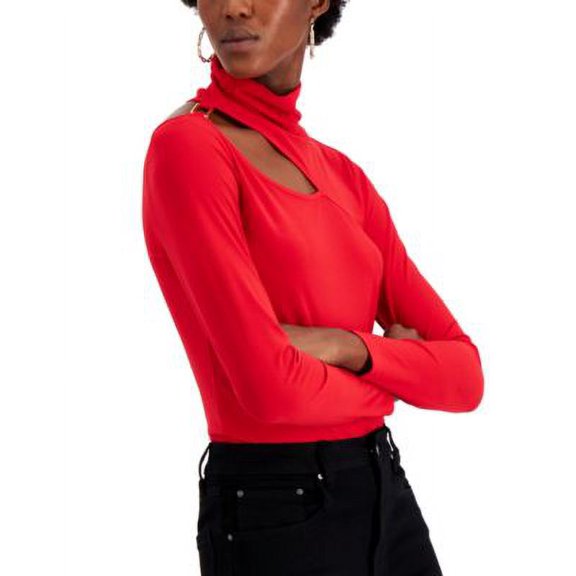 MSRP $69 Willow Drive Slash Detail Turtleneck Top Red Size XL
