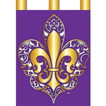 Jozie B 604 Fleur De Lis Damask Flag, Purple & Gold - Large