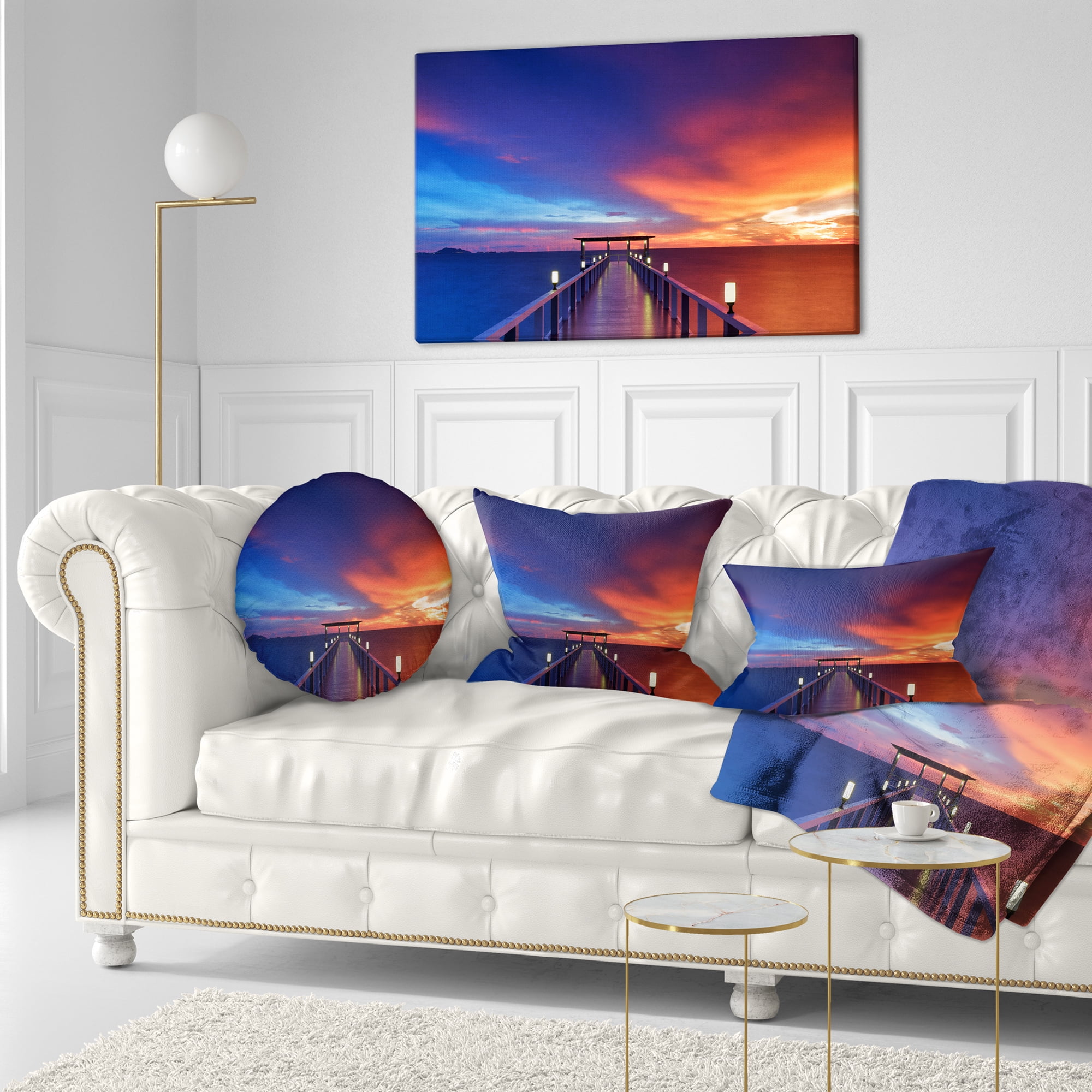Designart Wooden Pier - Seascape Photography Throw Pillow - 12x20
