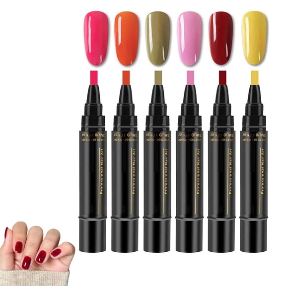 3-in-1 Nail Gel Pen Set of 6, Portable Quick-Dry UV Gel Polish with Built-In Base & Top Coat, Travel-Friendly Nail Art Kit for Home & On-the-Go