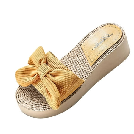 

nsendm Women Plush Bear Slippers Summer Sandals Spring And Fashion Wedge Beach Slippers Womens Slipper Memory Foam Shoes Yellow 8