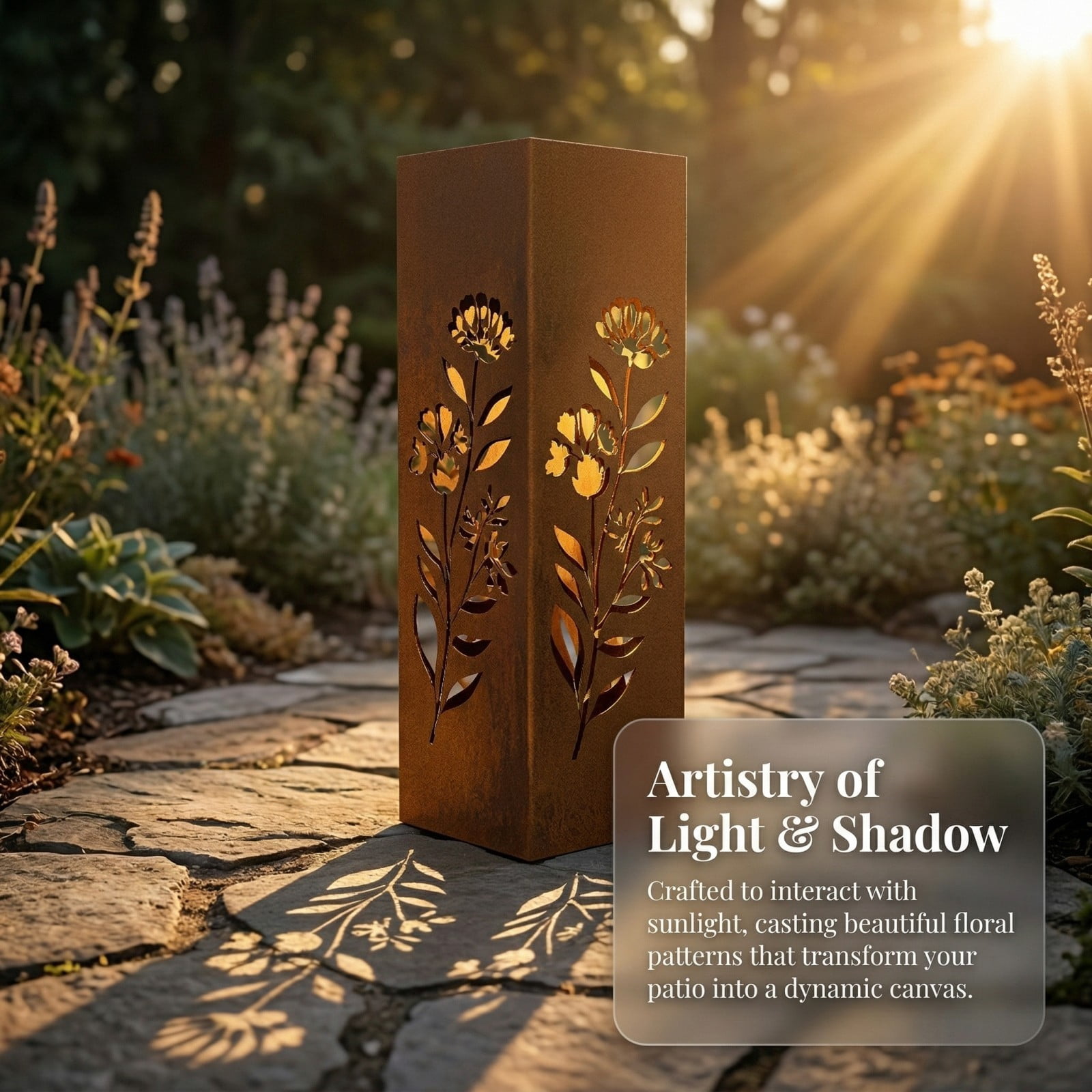 Rustic Garden Column Outdoor Metal Light Cover Sculpture Modern Statues Decor Natural Rustic Decor Weathered Steel Landscape Sculpture Outside Summer Art Walkway