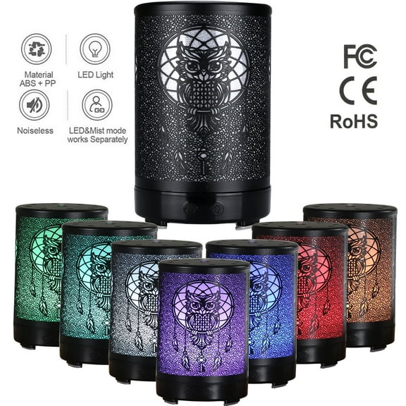iMeshbean 7 LED Owl Essential Oil Diffuser Humidifier,100ml Metal Aromatherapy Ultrasonic Cool Mist