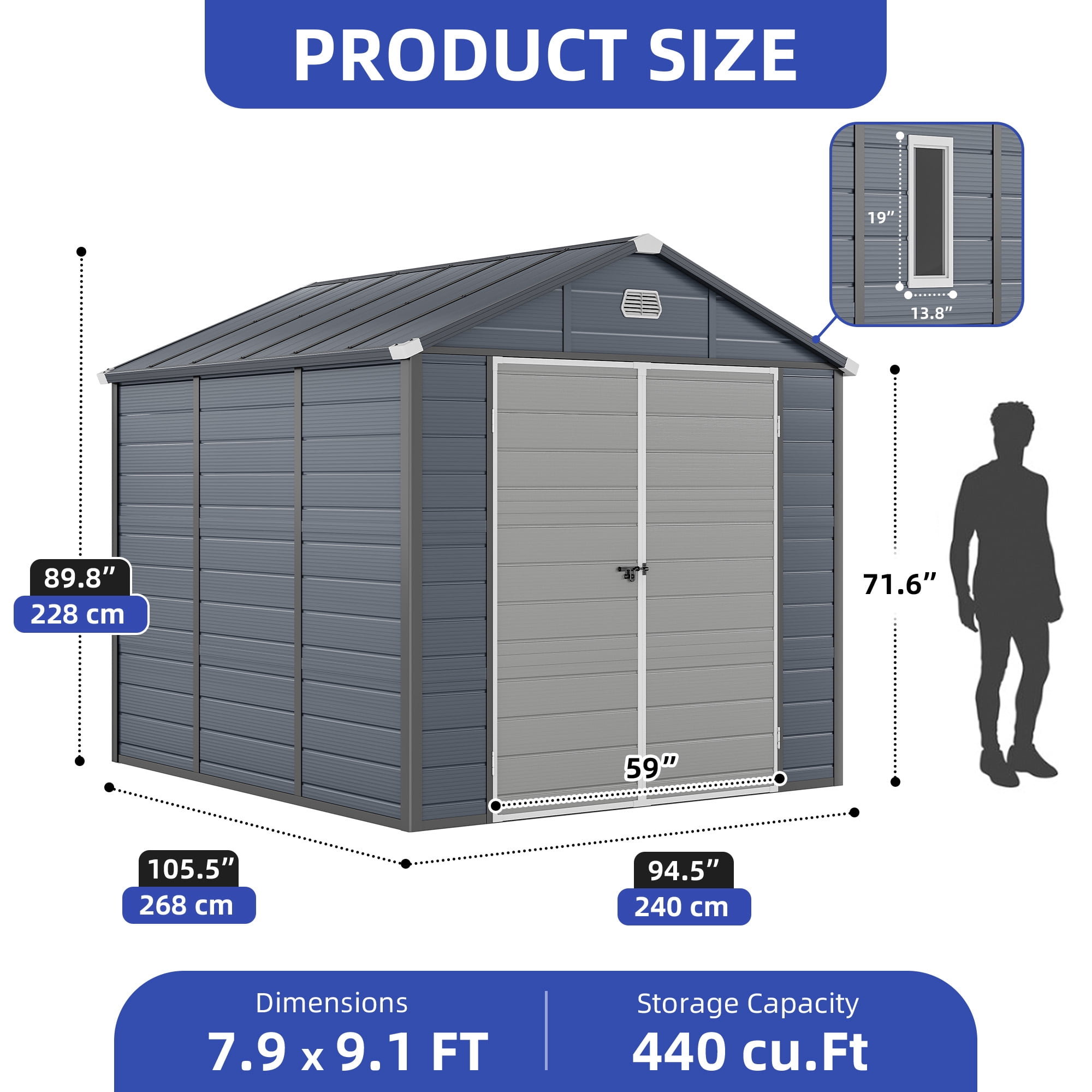 Uforic Resin Outdoor Storage Shed,7.87x9.1ft Heavy-Duty Plastic Tool Storage Shed with Reinforced Floor,Lockable Doors,Windows & Vents,Weather-Resistant for Outdoor Use