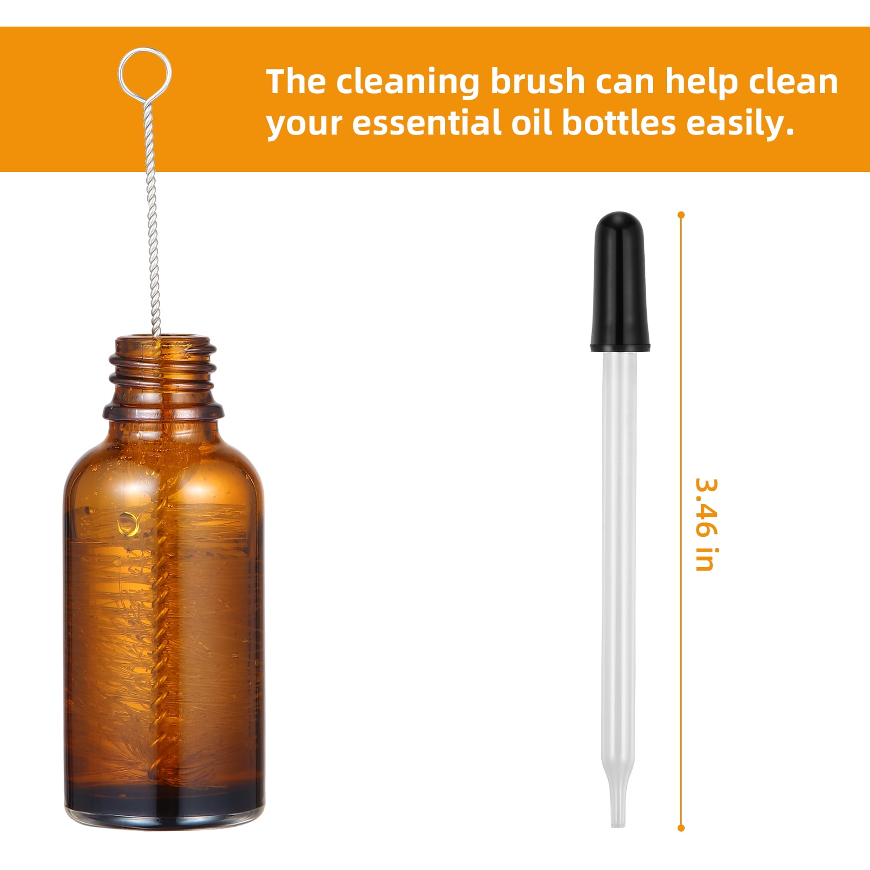 Litake 24 Pcs 1oz Amber Glass Eye Dropper Bottle with 3pcs Stainless Steel Funnels and Long Glass Dropper and Cleaning Brush - 30ml Leakproof Travel Bottles for Liquids Like Essential Oils