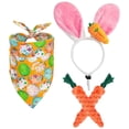 thumbnail image 1 of 4Pcs Dog Easter Costumes Rabbit Ear Headwear Cute Dog Bandana Triangle Bibs Carrot Shape Rope Cleaning Chew Toys Easter Pet Dress up, 1 of 8