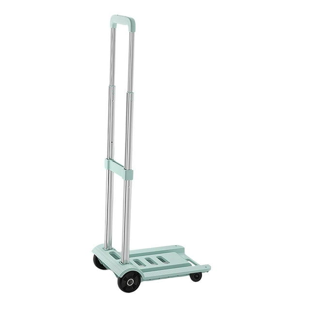 Chariot Plateforme Pliable avec Poignée Télescopique Chariot Léger 4 Roues Vert Clair
