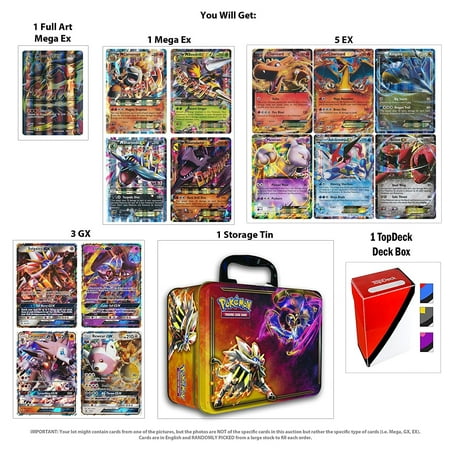 10 Jumbo Pokemon Cards in Collectors Chest Tin 1 Full Art Mega 1 Mega Ex 2 Gx and 6 Ex