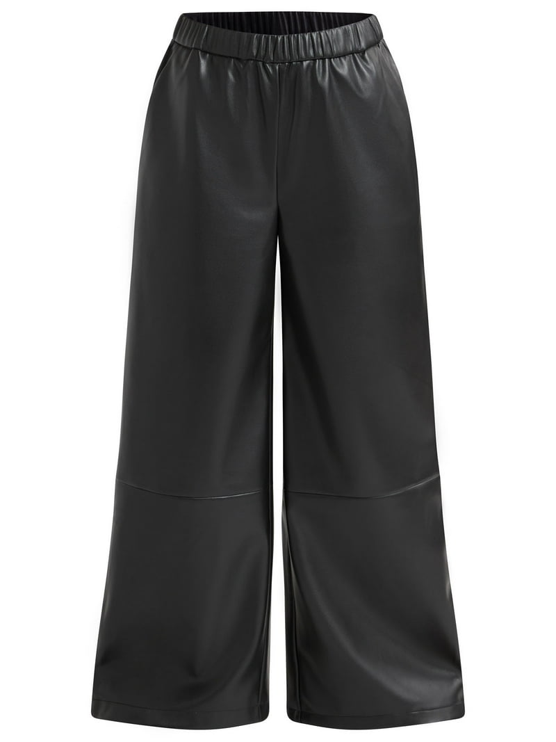 Scoop Women's Faux Leather Wide Leg Parachute Pants with