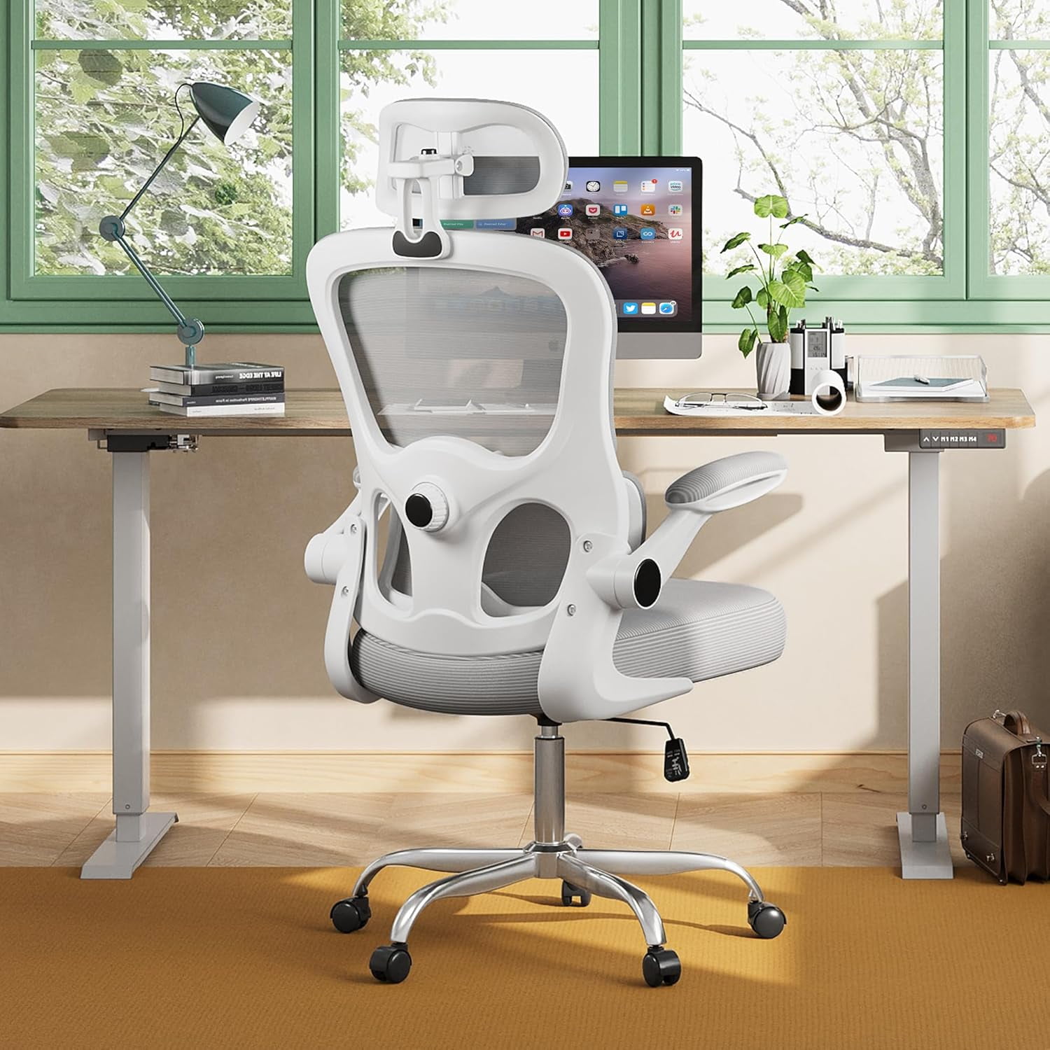 GALAXHERO Ergonomic High Back Mesh Office Chair, Swivel Desk Chair with Lumbar Support & Flip-up Armrests for Home Office Use, Breathable Mesh, White