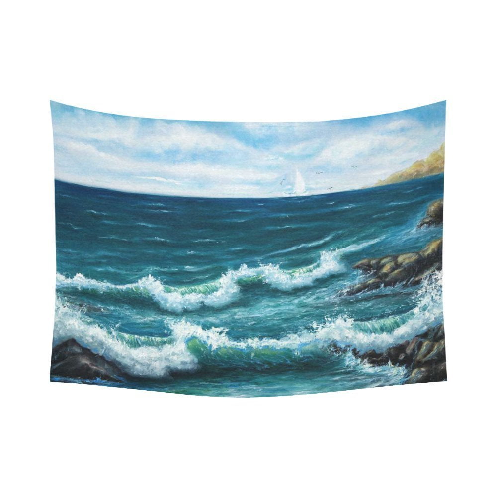 PHFZK Ocean Wall Art Home Decor, Oil Painting Sea Wave and Ship Boat ...