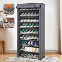 AuroraX 10 Tier Shoe Rack with Curtain Cover Closed Cabinet Dustproof Tall Shoe Rack Organizer Gray Free Standing Space-Saving Corner Sturdy Shelf Holds 30 Pairs Shoe Storage for Closet,Entryway,Door