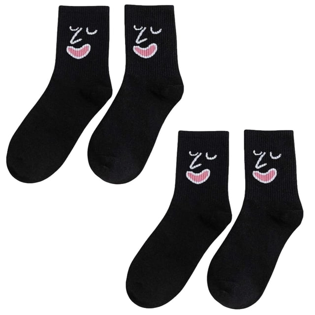 Calcetas de emojis EmojiBlack 2Pares Negro 5-9.5US Emoticonos Calcetines Tubo Medio Poliéster.