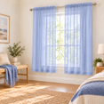 thumbnail image 4 of OVZME Denim Voile Sheer Curtains 63 Inch Long Set of 2, Semi Sheer Light Filtering Rod Pocket Drapes for Living Room Bedroom, Each 42x63 Inch, 4 of 5